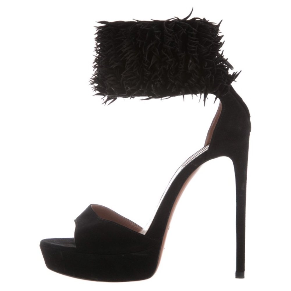 Alaia Black Suede Fringe Heels Size 7 37